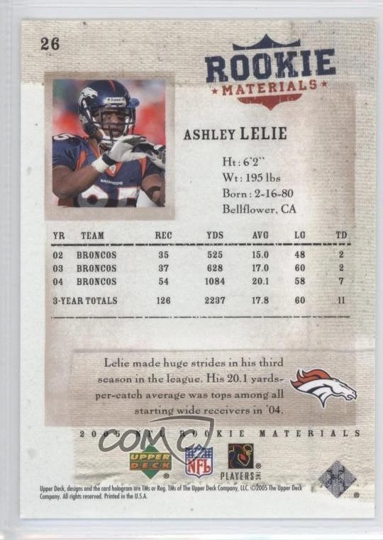 2005 Upper Deck Rookie Materials Ashley Lelie #26 - Image 2 of 2