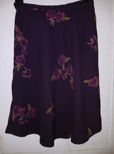 Vintage Purple Pink Green Floral Crepe Knee Length A-Line Skirt. 2P Size.