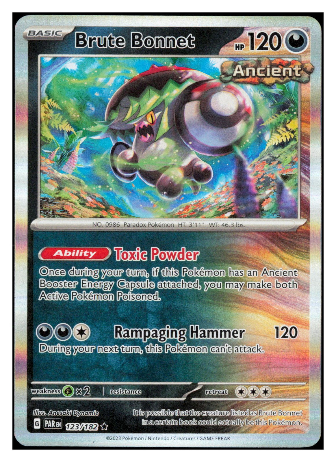 Brute Bonnet 123/182 Rare, Holo Pokemon Paradox Rift