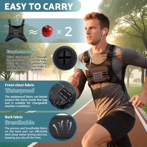Muserise Borsa Sportiva a Petto per Uomo, Acqua 9,5 X 5,0 X 1,2 Pollici, Nero - Foto 5 di 7