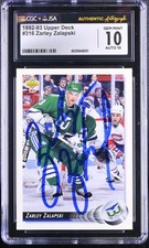 Zarley Zalapski Signed 1992-93 Upper Deck Card #316 Whalers CGC 10 JSA 10 Auto