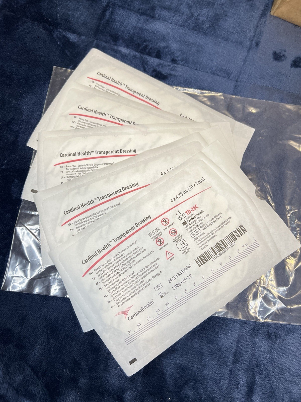 Cardinal Health Transparent Dressing,Window Out Style TD-26C, 4" x 4-3/4",(5 Pk)