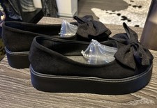 New Black Faux Suede Platform Pumps Bows Size 6.5 (40) Flatform Shoes