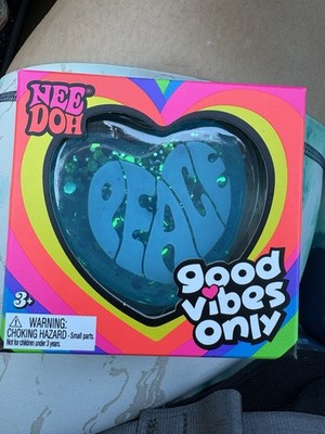 Nee Doh Good Vibes Only Glitter Heart  Squishy  PEACE  BLUE NeeDoh Toy