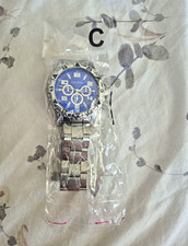 Geneva Men's Quartz Wristwatch Blue Dial Silver Stainless Steel Bracelet