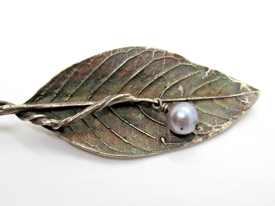 Vintage XL Anhänger Brosche EHINGER SCHWARZ Perle 925 Silber Handarbeit 80s Top - Bild 3 von 4