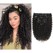 Loxxy Jerry Curly Clip in Human Hair Extensions 12 Inch 120g Natural Black