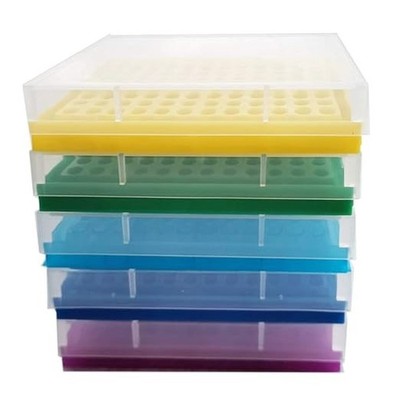 PCR Tube Rack for 0.2ml Micro-Tubes, 8 x 12 Array Pack of 5(Blue/Light Blue/Y...