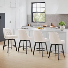 Set Of 2 KISLOT Counter Height Swivel Barstools with Back, 26" H Seat Height