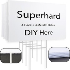 4 Pack Blank Yard Signs 17 x 12 in with Metal Stakes, White 4
