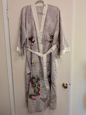 Vintage Dragon Robe Gray Brocade Embroidered Large