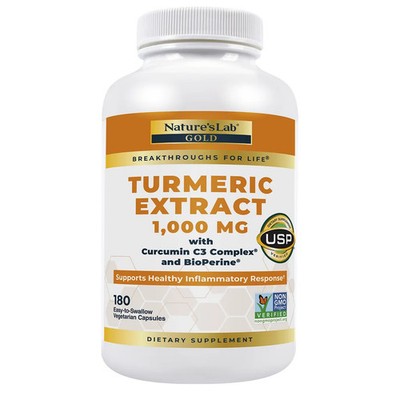 Nature's Lab Gold Turmeric 1000mg with Curcumin C3 Complex & BioPerine 180 ct