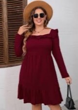 Koojooin Plus Size Long Sleeve Flowing Midi Dress Women’s Size 4XL Red Wine