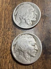 TWO 1913 Type 1 Buffalo Nickel VG