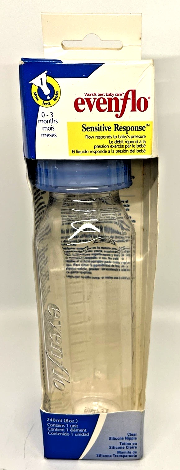 Evenflo Baby Bottle Plastic Sensitive Response 8 oz VTG Vintage 2000 blue collar