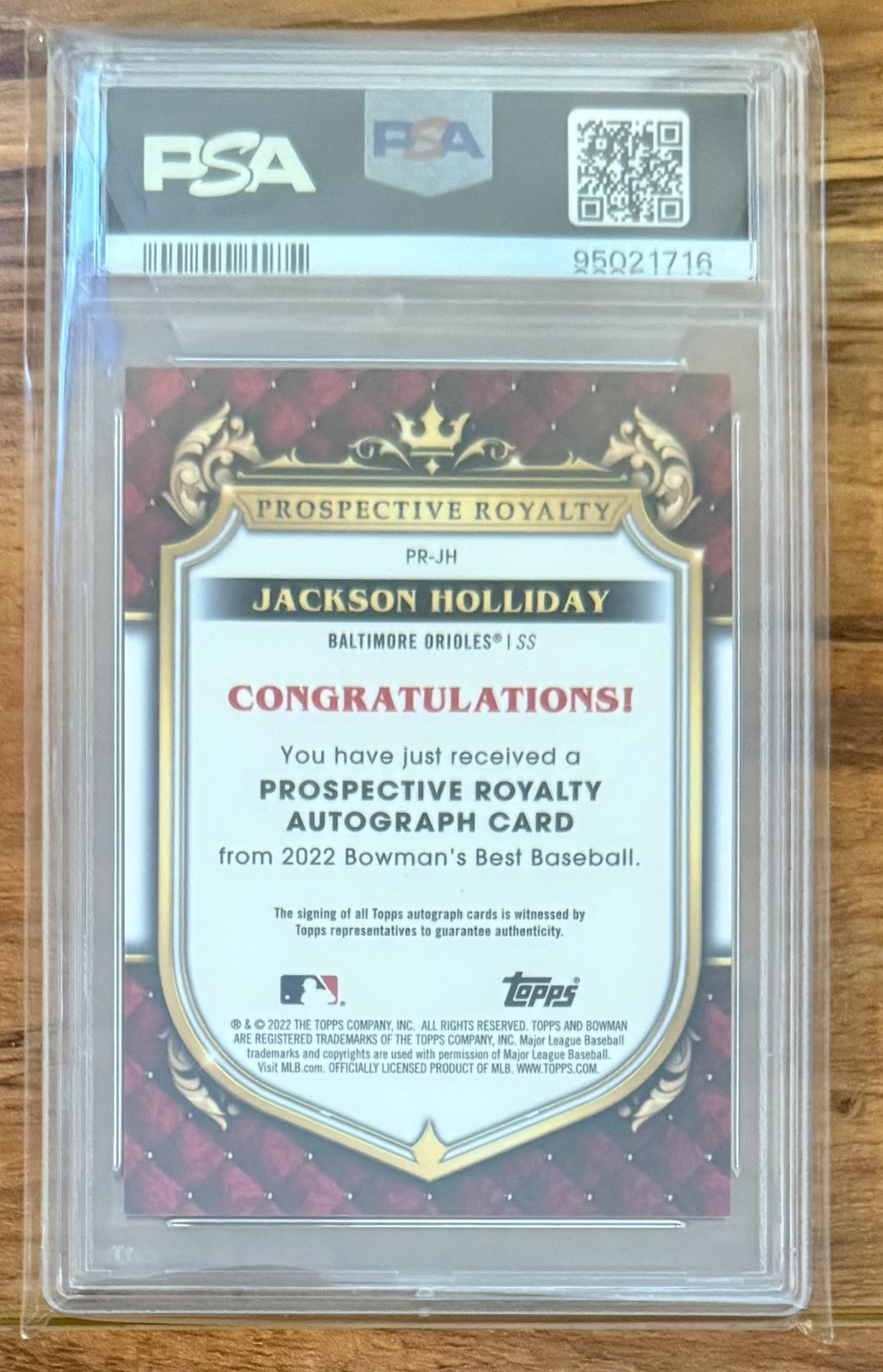 2022 Bowman's Best Prospective Royalty Autographs Jackson Holliday 24/140  PSA 9 view 2