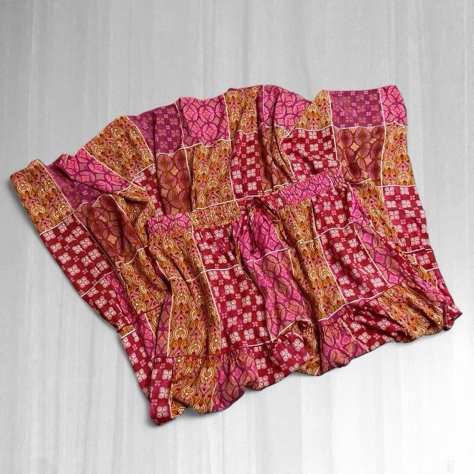 Rosa y Naranja Patchwork Estilo Boho Hasta el Tobillo Verano Falda XL