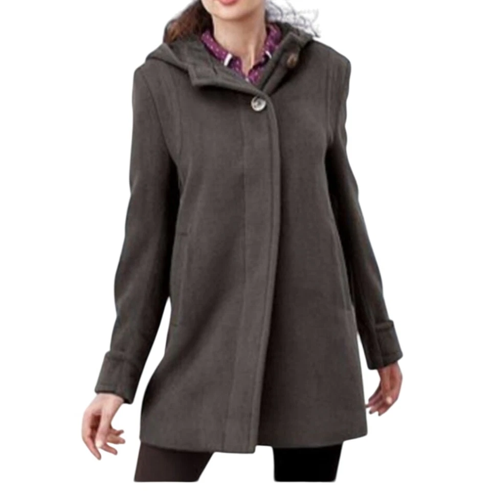 Abrigo Jones New York Mezcla Lana/Angora Marrón Con Capucha Talla 12P Forrado Felpa Acogedor Usado en Excelente Condición Foto 2 de 4