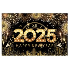 Happy New Year Banner 2025 New Year Photography Backdrop Black Golden superb