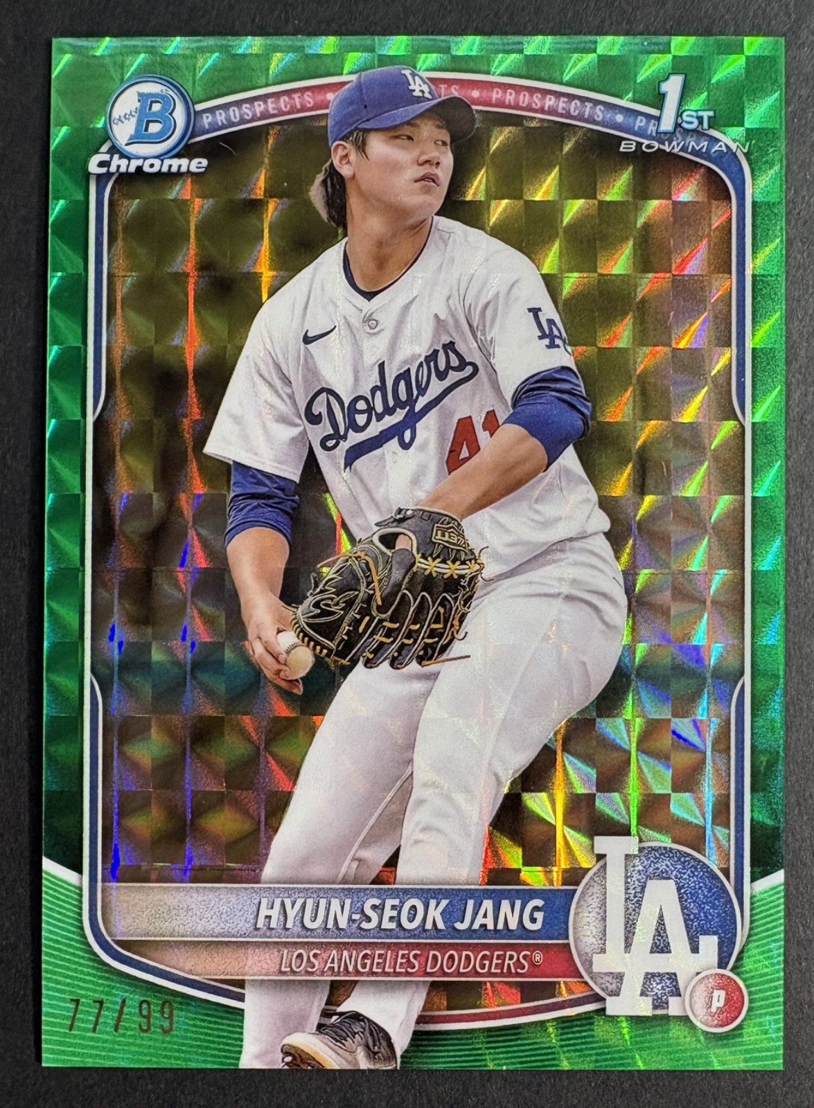 2025 HYUN-SEOK JANG 1st Bowman Chrome Green Geometric Refractor #/99 Dodgers