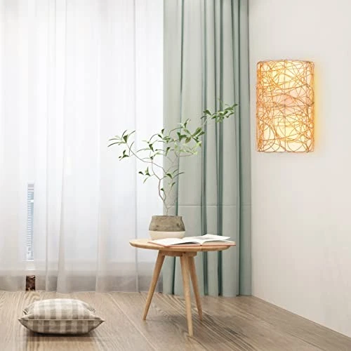 Lámparas de Pared Rústicas 2 Luces, Aplique Retro Bohemio, Ratán Tejido Natural Foto 4 de 4