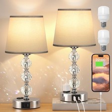 Crystal Table Lamp Set of 2 for Bedroom/Living Room 14.6in Gray 3 Way Dimmable