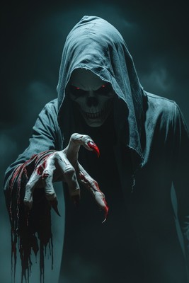 Digital Horror Art - Grim Reaper with Red Eyes & Bloody Claws | Creepy High