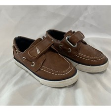Nautica Little River Kids Brown Leather Boat Shoes Hook and Loop Size 7 Toddler