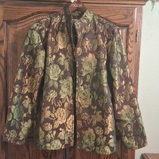 Coldwater Creek Women's L Floral Unlined Jacket Brown Green Beige Metallic