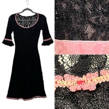 Vintage Betsey Johnson New York Sheer Lace Velvet Ribbon Butterfly Slip Dress XS