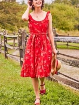 April Cornell Francesca Dress Red Womens Lg Ruffle Romantic Floral Cottagecore