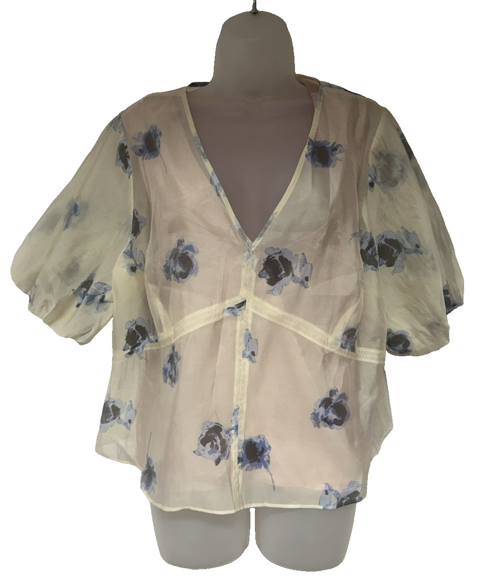 New M&S Marks & Spencer UK20 2-piece cream organza blouse with pink satin lining
