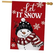 Let It Snow Snowman House Flag 28x40 Double House Size 28X40 Inch Red Snowman