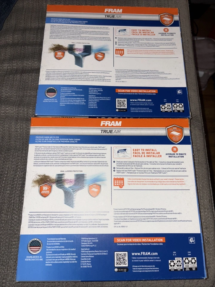 Lote de (2) filtros de aire de cabina NOS, marco genuino True Air #CV10361 N95 grado EE. UU. Foto 2 de 2