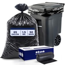 Plasticplace 65 Gallon Black Heavy Duty Trash Bags, 50 Count