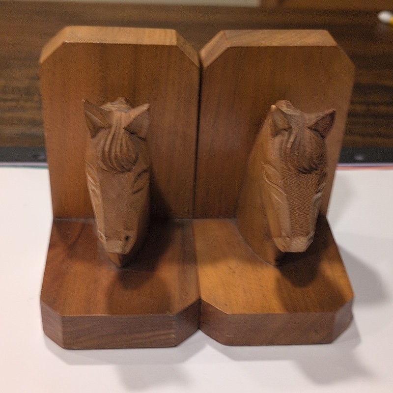 Carved Wood Horse Head Bookends Set of 2, Made In England