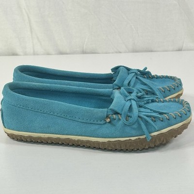 Minnetonka Moccasins Womens 5 Turquoise Blue Suede Leather Casual Comfort Shoe