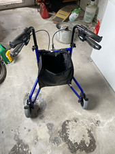 Days 3 Wheel Tri Walker Rollator Blue/Black Folding Handbrakes Bag 125kg
