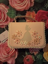 Image of Loungefly Disney Princess Belle Floral Lace Crossbody Bag in pink.