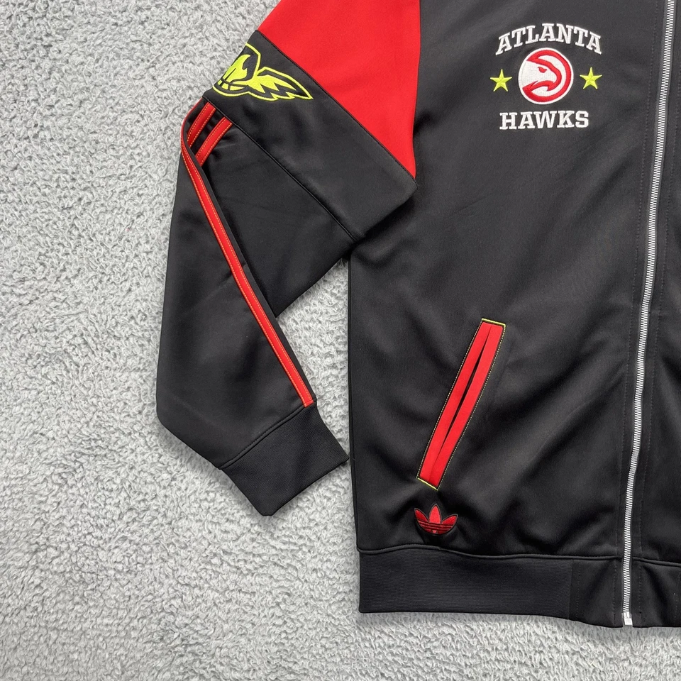 Atlanta Hawks Jacket Mens Large Black Red NBA Basketball Adidas Warm Up Member - Image 3 of 4