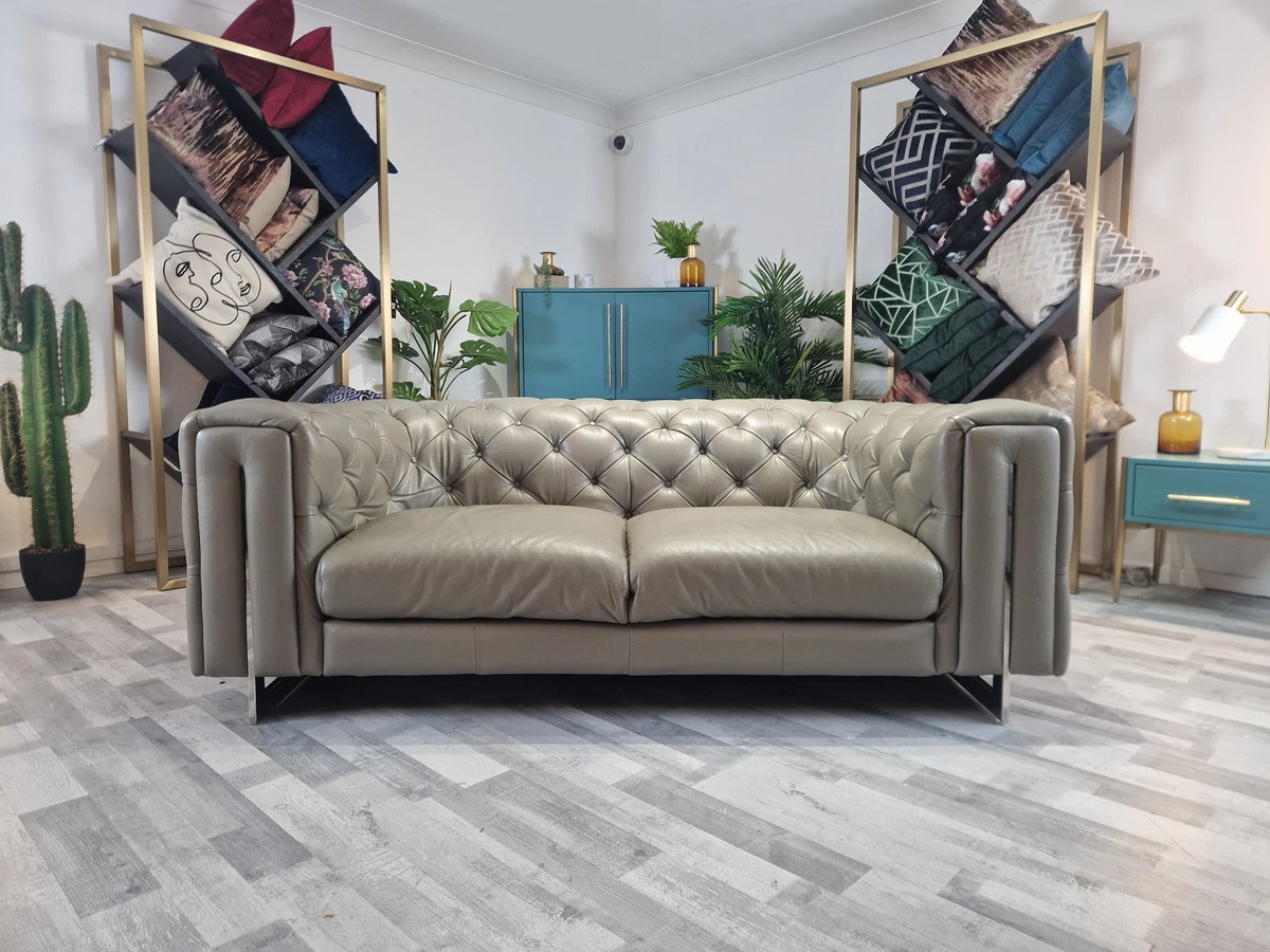 Anastasia 2 Seat Leather Sofa New Club Grey