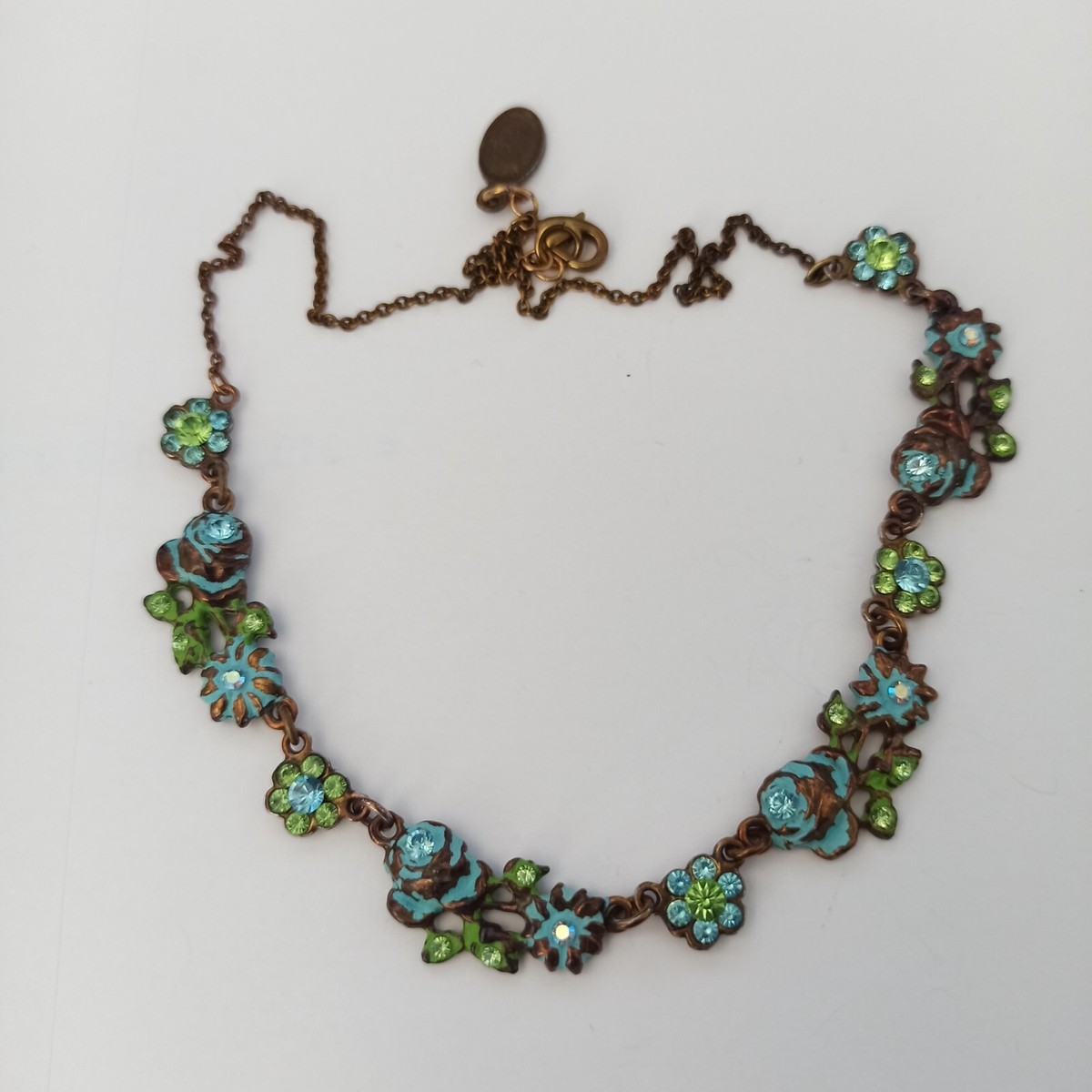 ユダライトランプ グリーンフラワー　ミハエルネグリン Michal Negrin Necklace Shabby Chic Light Blue Green Flowers