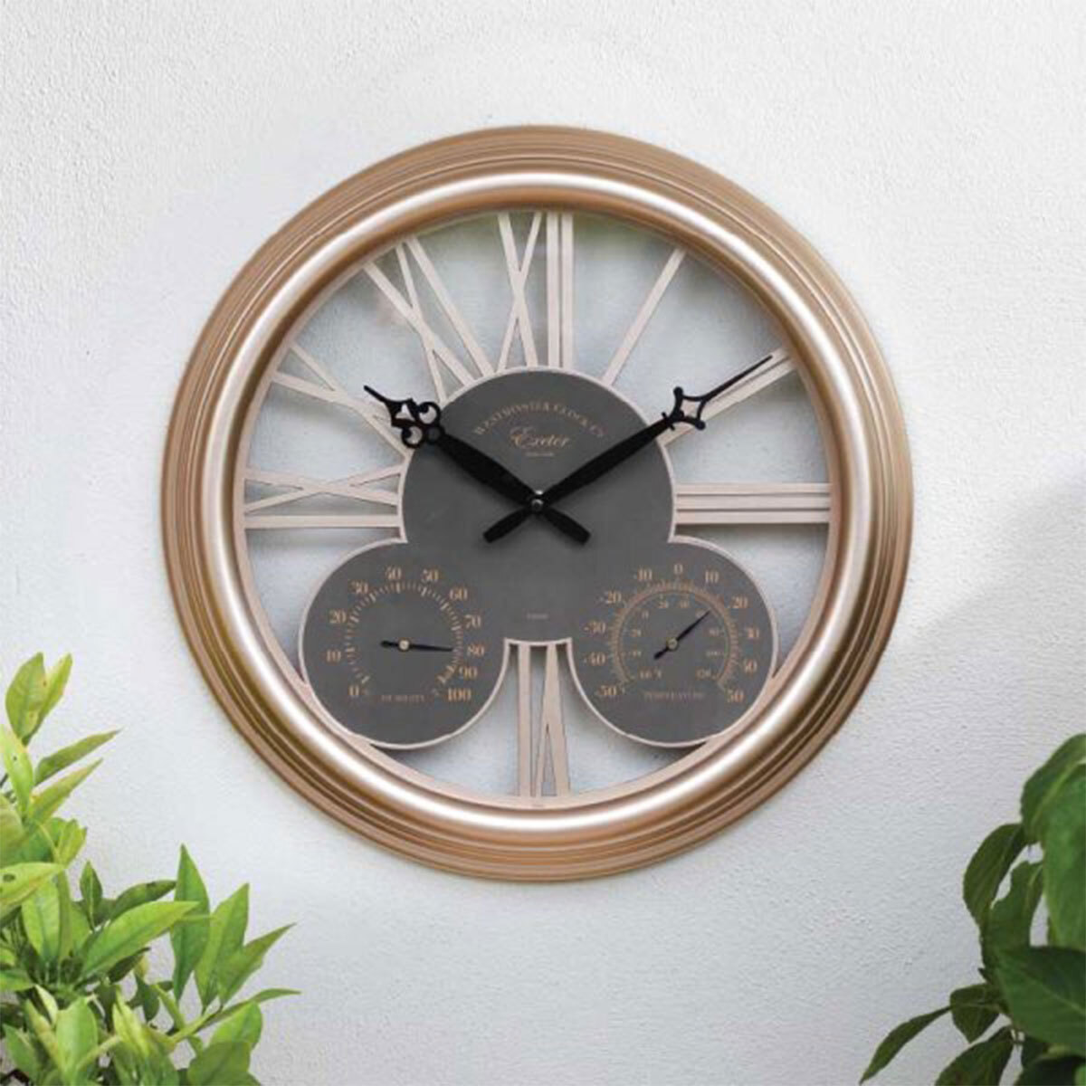 Smart Garden Outside In Exeter Wall Clock & Thermometer - Rose Gold