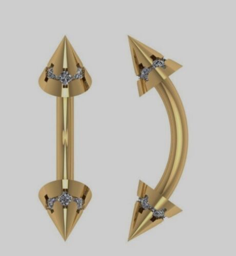 14K Solid Gold Diamant Spikes Piercing Hantel Augenbraue - Afbeelding 1 van 17