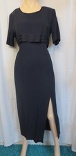 Vtg Impulsive Day/Evening Dress Size 8 empire waist, Navy Blue Midi 