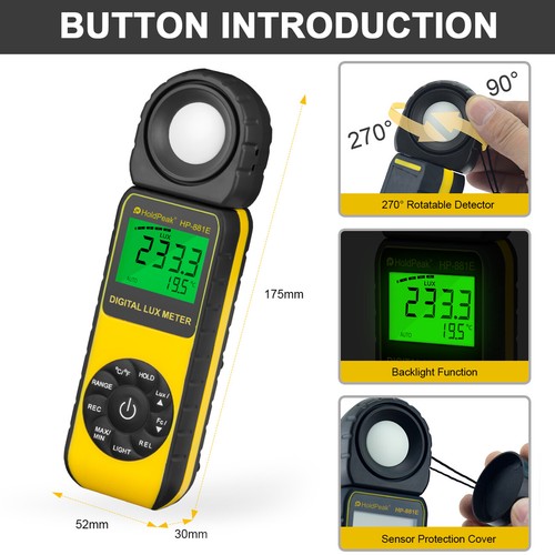 Digitaler Beleuchtungsstärke Belichtungsmesser Luxmeter 300000Lux Detektor 270º Drehsensor - Bild 3 von 12