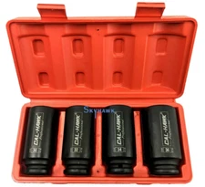 4pc 1/2"dr 12pt Metric SPINDLE/AXLE NUT DEEP IMPACT SOCKET SET CrMo Blk PO4