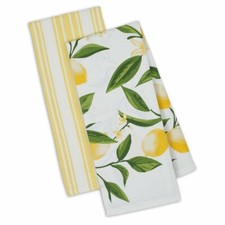 Hágalo usted mismo Juego de toallas para platos de cocina 2 Lemon Bliss amarillo verde estampado limón rayas amarillas
