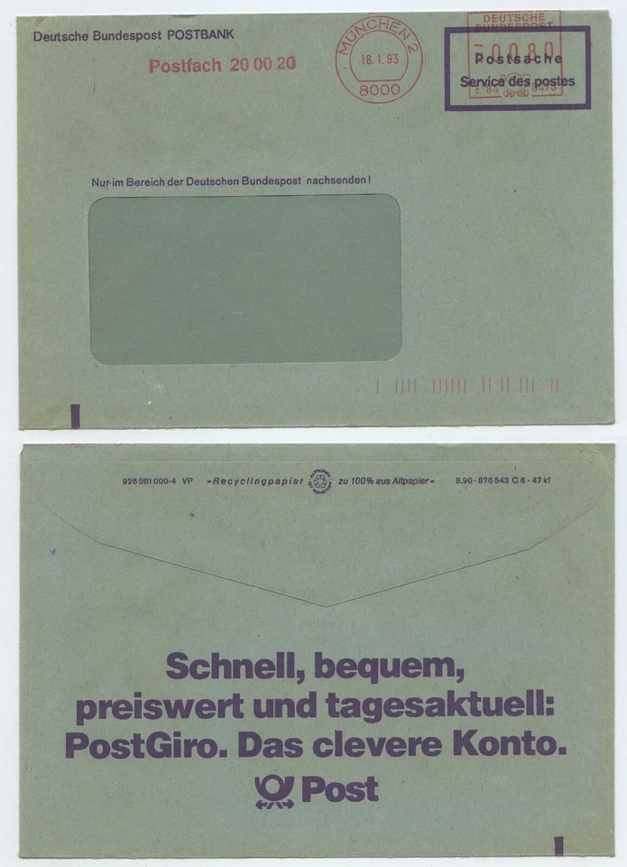 112749 - Freistempel/Beleg: Deutsche Bundespost Postbank - München 18.1.1993 - Bild 1 von 1