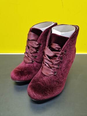 JOE BROWNS Wine Red Embossed Velvet Ankle Boots UK EU 36 UK